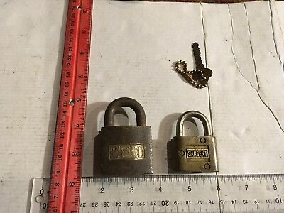 2 - Vintage Brass Sargent Padlock Locks, One With Key, One Without