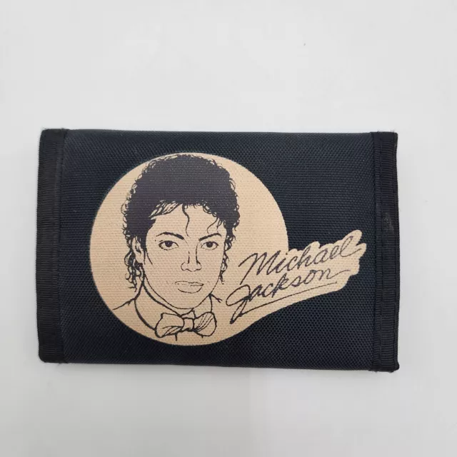 Vintage 1980s Michael Jackson Art Nylon Bi-Fold Wallet Black