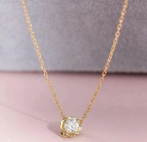 2 Ct Round Cut Moissanite Solitaire Women's Gift Pendant 14K Yellow Gold Plated