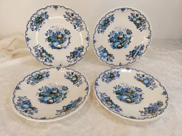 Set of 4 x Masons Ironstone Fruit Basket Blue & White 6.5" Saucer Plates