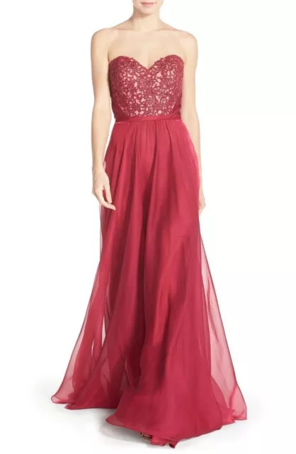La Femme Womens Embellished Floral Lace & Chiffon Gown Dress Deep Pink Size 6