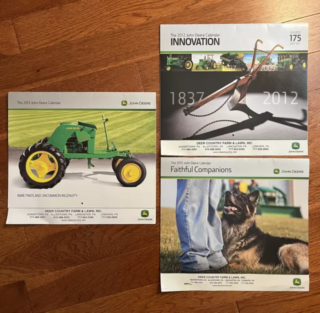 3 John Deere Calendars, 2012, 2013, 2015, "Innovation", Faithful Companions