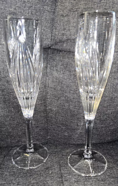 Set of 2 Fluted Champagne Glasses in" Primrose" by Gorham Crystal ~ 9 1/4" ~NICE