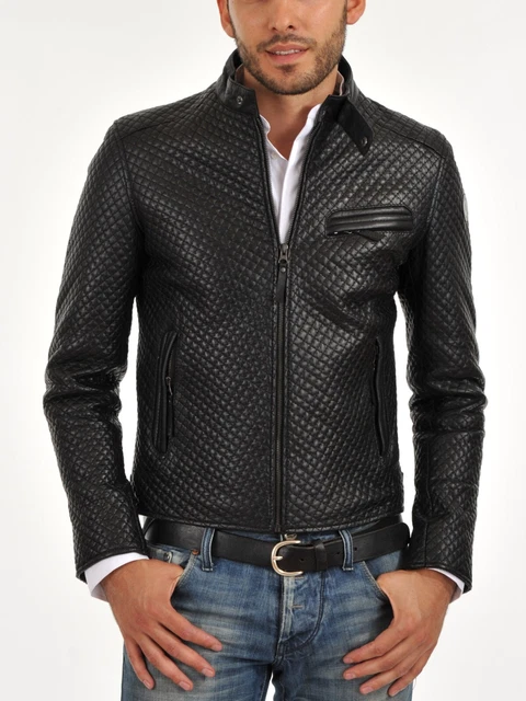 NEW Stylish Men's Genuine Lambskin Leather Black Slim Fit Jacket