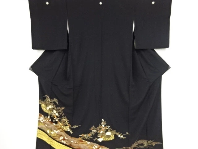 82282# Japanese Kimono / Tomesode / Embroidery / Flower Basket