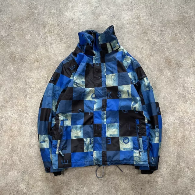 QUIKSILVER Jacket Mens Medium Blue Mission Print Ski Jacket Full Zip Y2K Coat