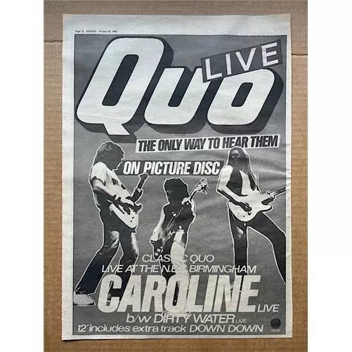 STATUS QUO CAROLINE - LIVE POSTER SIZED original music press advert from 1982 (c