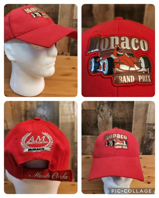 Vintage Y2K Monaco Grand Prix Monte Carlo F1 Indy Car Hat Cap Square Brim Red