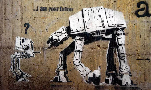 Art Painting Framed Canvas Print Banksy Urban Street Painting Star Wars Robots