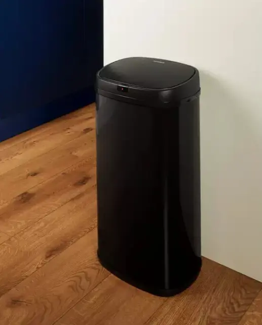 Papelera de residuos de torre 42 L en negro para cocina en casa oficina