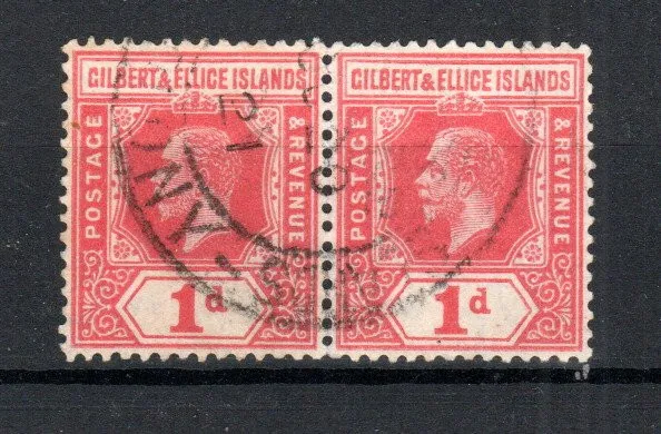 Gilbert and Ellice Islands 1912 1d carmine horizontal pair SG 13 FU CDS