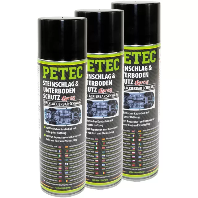 3x PETEC 500ml Impact de Pierres & Protection Soubassement Spray Noir Trop