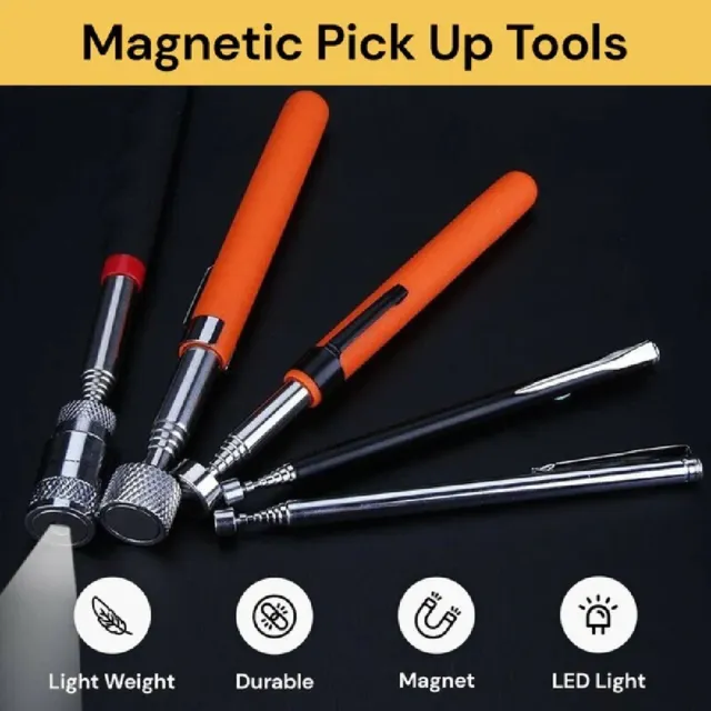 5 Pcs Portable Magnetic Pick Up Tool Extendable Telescopic LED Torch Magnet Rod 2