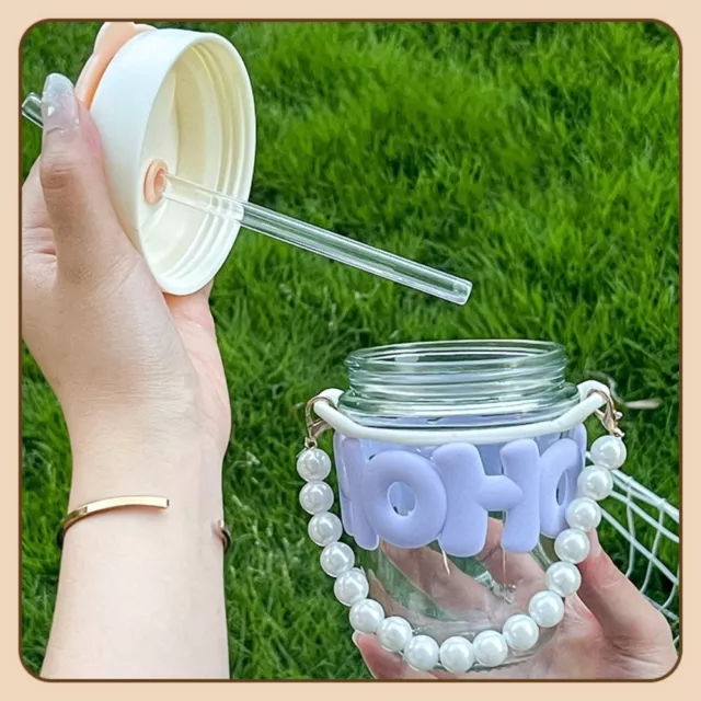 Glass Water Bottle With Detachable Pearl Handle Drinking Bottle