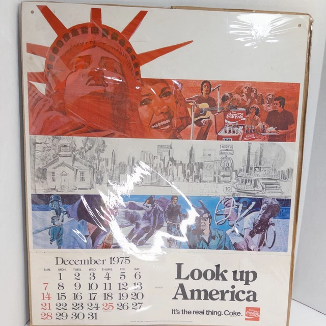 Vintage 1975 Coca Cola Look Up America Calendar Poster History Independence Day