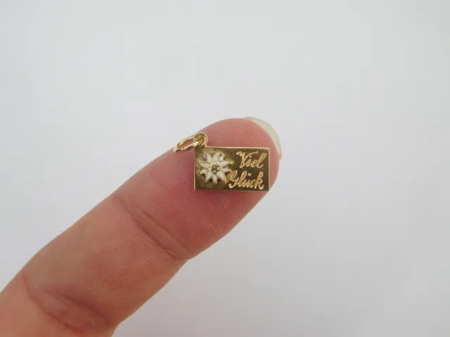 Art Deco Vintage German 14K Gold Enamel Edelweiss flower Luck Pendant Charm ❀