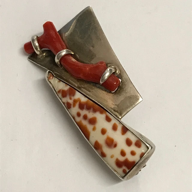 Broche épingle rétro en argent et perle nacrée - poinçon crabe