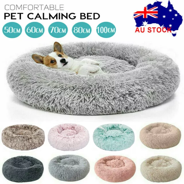 Dog Cat Pet Calming Bed Warm Soft Plush Round Nest Comfy Sleeping Kennel Cave AU