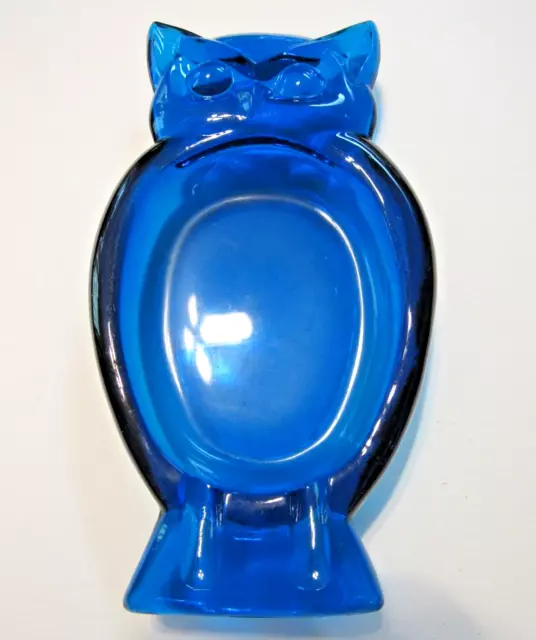 Vintage Owl Art Glass Cobalt Blue Ashtray