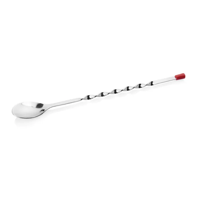 Barlöffel, CNS, gedreht, 28,5 cm Länge, mit roter Kappe