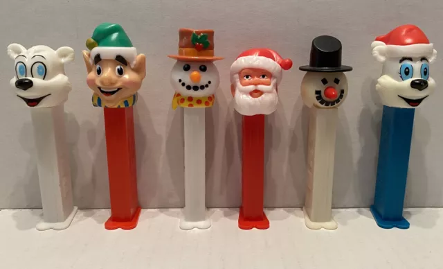 Pez Dispensers-Christmas-Lot Of 6-2 Snowmen-2 Polar Bears-1 Santa-1 Elf-Loose