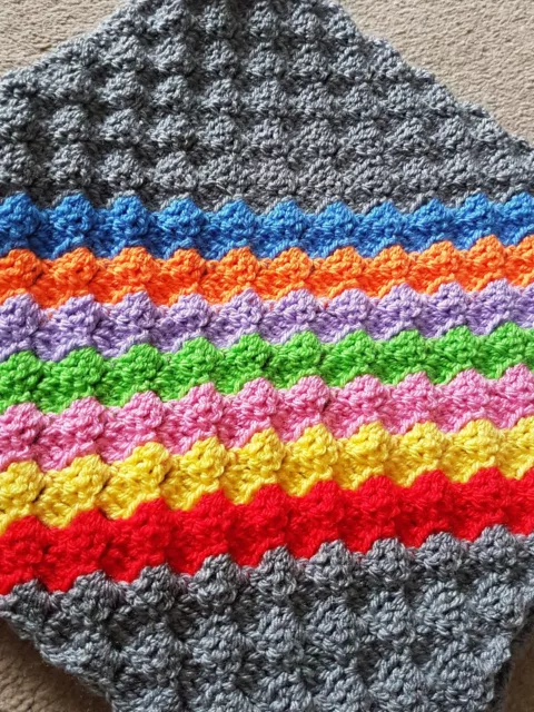 Handmade crochet blanket Grey Rainbow Pram Or Car Seat Baby Gift, Baby Shower 3