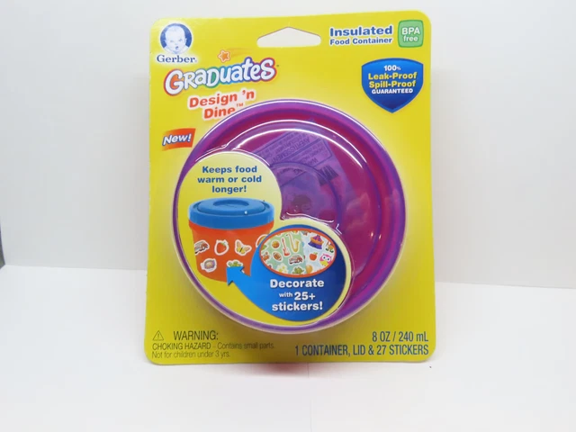 Contenedor de alimentos aislado Gerber Graduates Design 'n Dine con pegatinas tapa púrpura