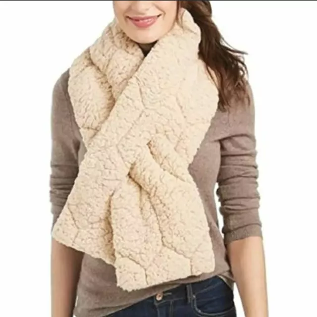 $55 INC Quilted Teddy Faux-Fur Puffer Muffler Scarf Camel One Size