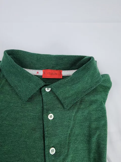 Isaia Men's 100% Cotton Woven Pique Green Long Sleeve Polo Shirt XS / S $495 3