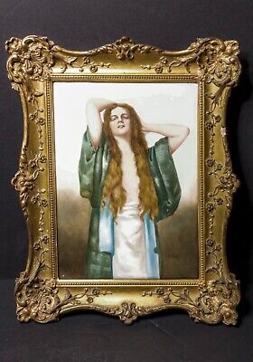 Early 20th Century Austrian Signed Hand Painted Framed Painting of Young Girl