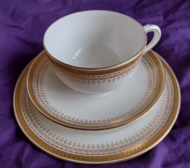 Royal Worcester  White and Gold Trio Larger  Cup Saucer Plate VGC Gilding Superb