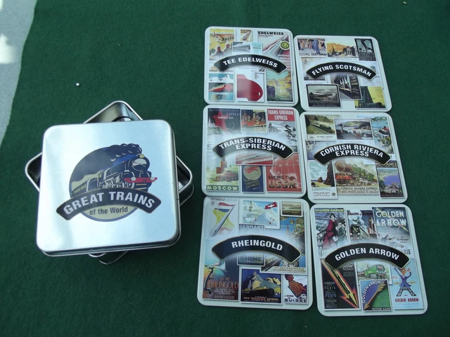 Atlas Editions Set Of Six Great Trains Of The World Coasters In A Tin