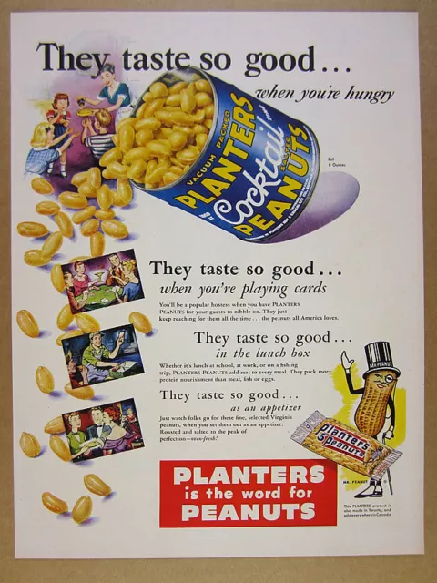 1950 Planters Peanuts mr. peanut can container art vintage print Ad