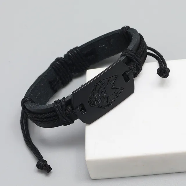 New Men Women Fashion Wolf Animal Woven Rope PU Leather Bracelet Gift