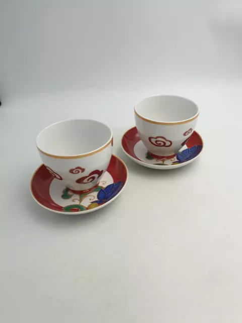 Ensemble de 4 tasses à café et soucoupes à thé en porcelaine peintes à la main florales peintes à la main