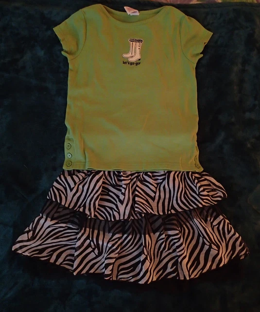 Girls 8/10 Gymboree Go-Go Boot Top And Iz Zebra Print Ruffle Skirt Set