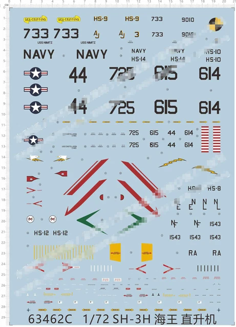 1/72 Sea King SH-3h US Navy Military Helicopter Model Kit Water Slide Decal 3-1