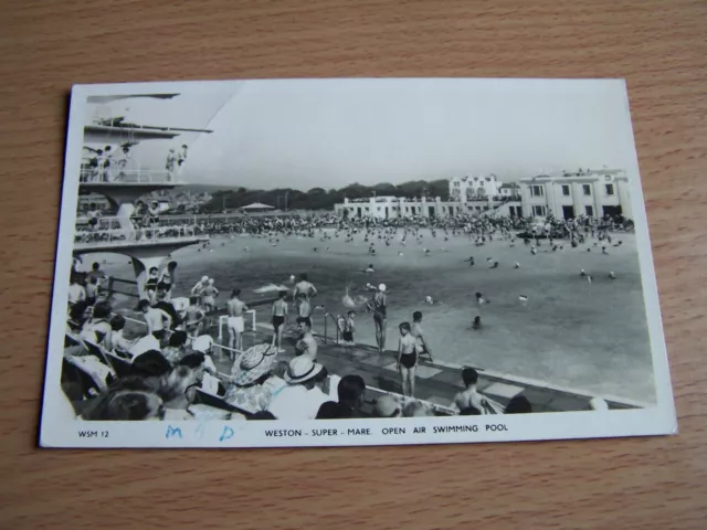 Vintage RP Postcard Weston Super Mare Open Air Swimming Pool 1959 Somerset