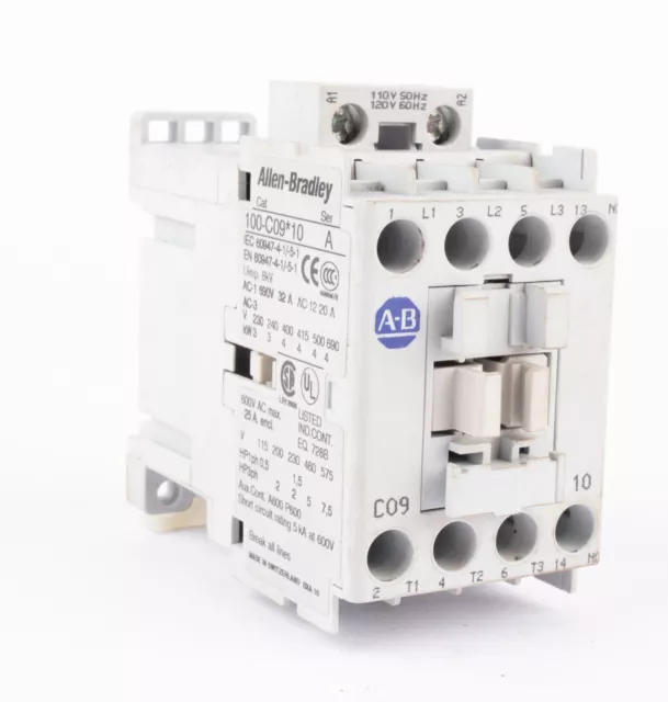 Allen-Bradley 100-C09D10 IEC Contactor, 600VAC, 32Amp, 120VAC Coil, 3-Pole