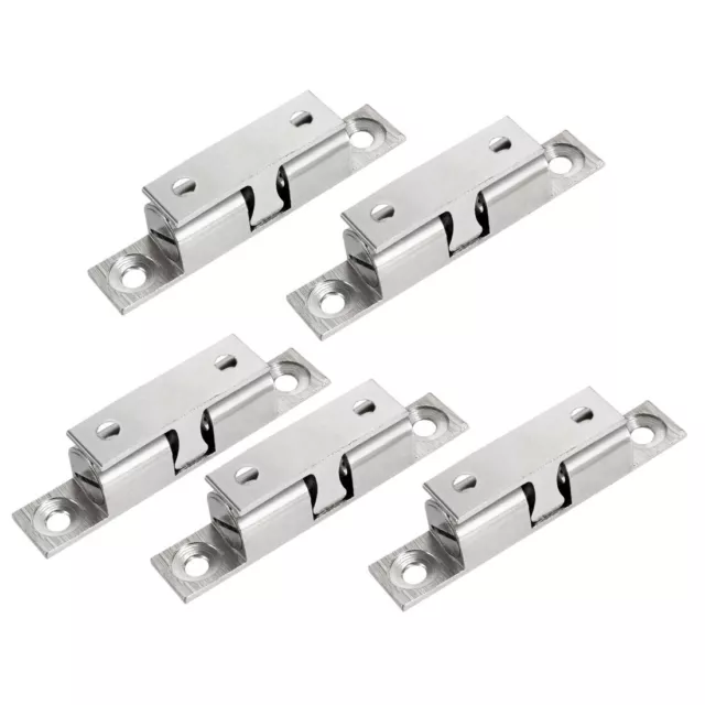 5pcs Cabinet Door Closet Brass Double Ball Catch Tension Latch 60mm Silver Tone