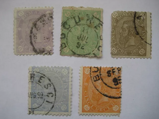 Rumänien Romania  1890  Mi.Nr. 77+78+80+81+82  gestempelt  König Karl   Falzrest
