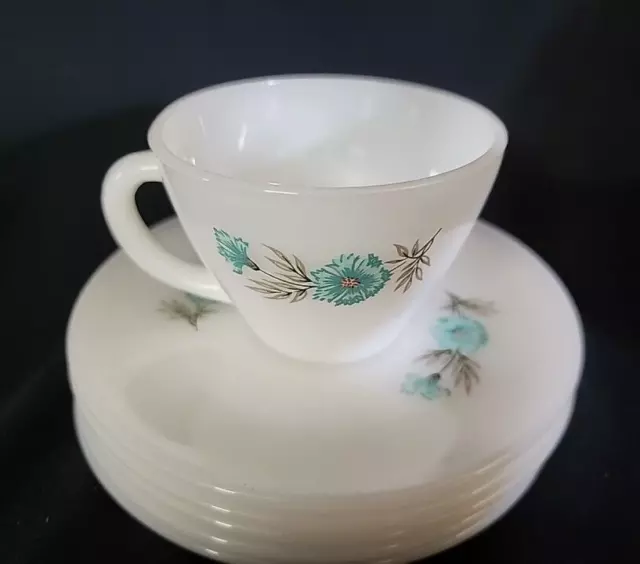 Vtg Fire-King Bonnie Blue Carnation Cup and 5 Saucers