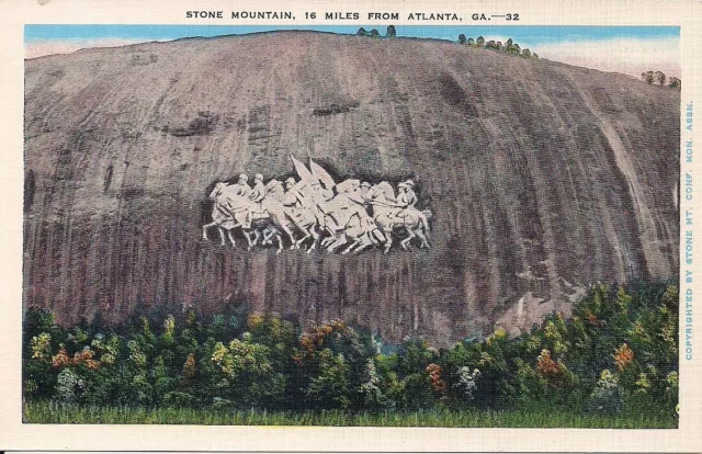 Atlanta GA Stone Mountain, Confederate Monument, Civil War PC 1920's Local Publ.