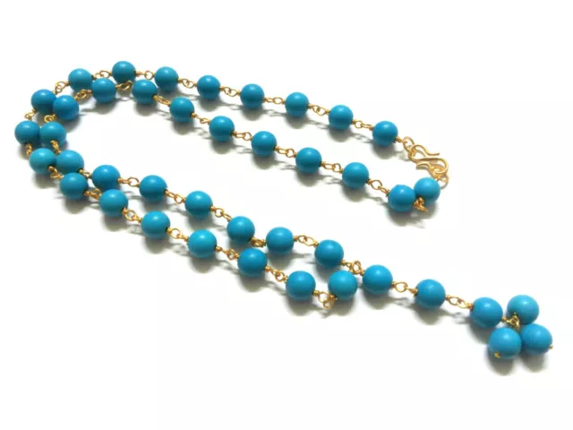 Naturel Turquoise Rond Lisse 8mm Perles Doré Chaîne 18 " Pouce Collier