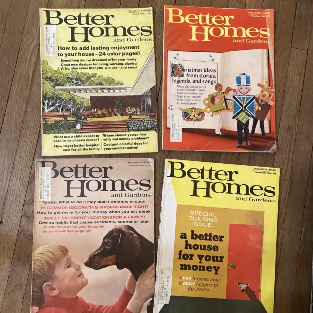 4 Vintage Better Homes & Gardens Magazines Dec. 1969, Sept. 1969- Feb & Aug 1966