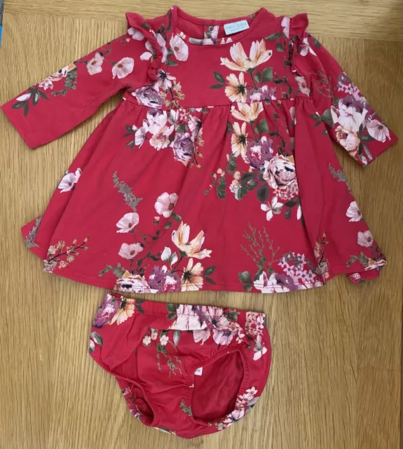 Baby girl's Next floral long sleeved dress and knickers set Size up to 3 months