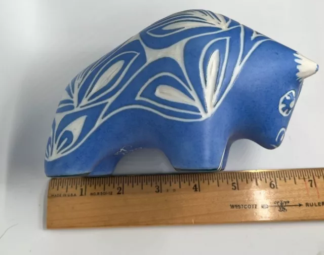 Pablo Zabal Chile Signed Vintage Blue Zoo Ceramic Art Pottery Small Bison