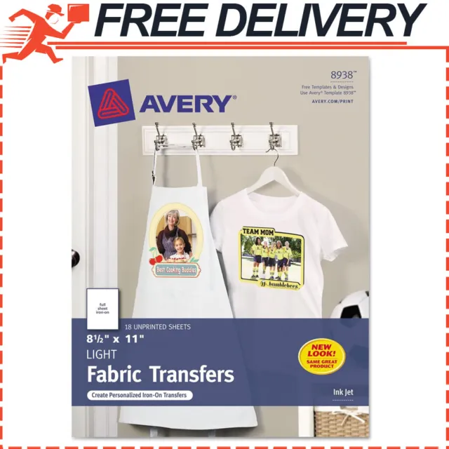 Avery Printable Heat Transfer Paper for Light Fabrics, 8.5"x11", Inkjet, 18 ct