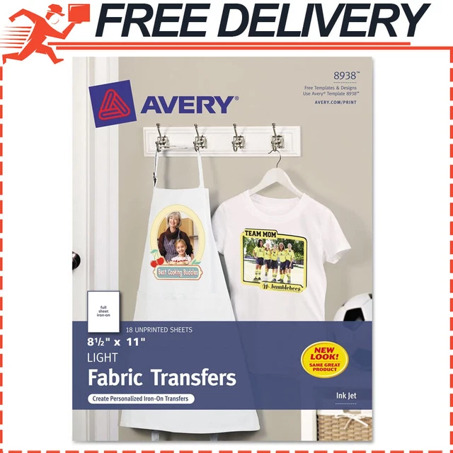 Avery Printable Heat Transfer Paper for Light Fabrics, 8.5"x11", Inkjet, 18 ct