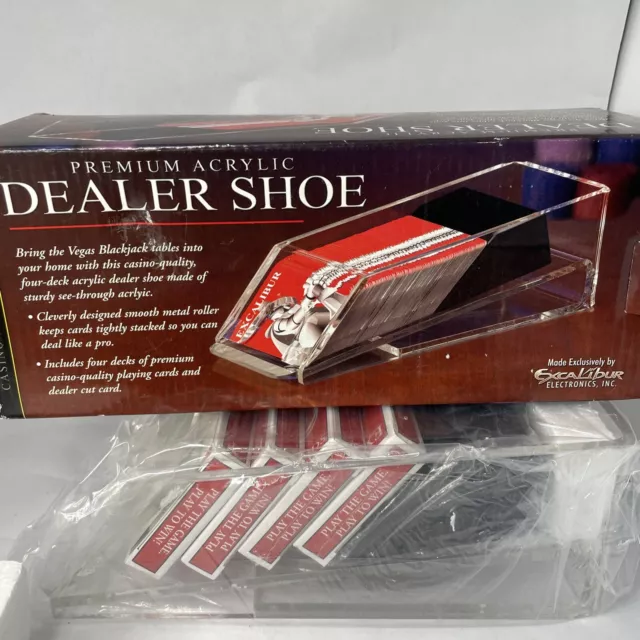 Excalibur 4 Deck Casino Poker Blackjack Card Dealer Shoe Premium Acrylic NIB